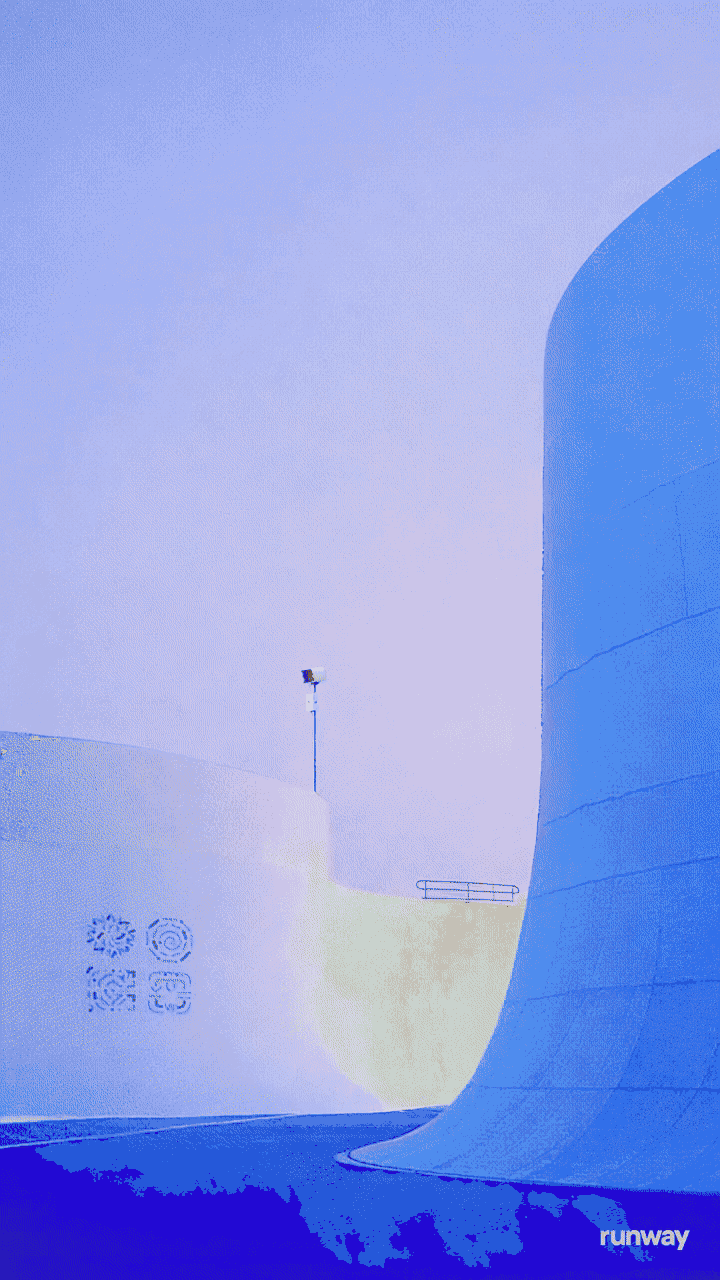 Example of vertical artwork — skatepark forms under a pale sky
